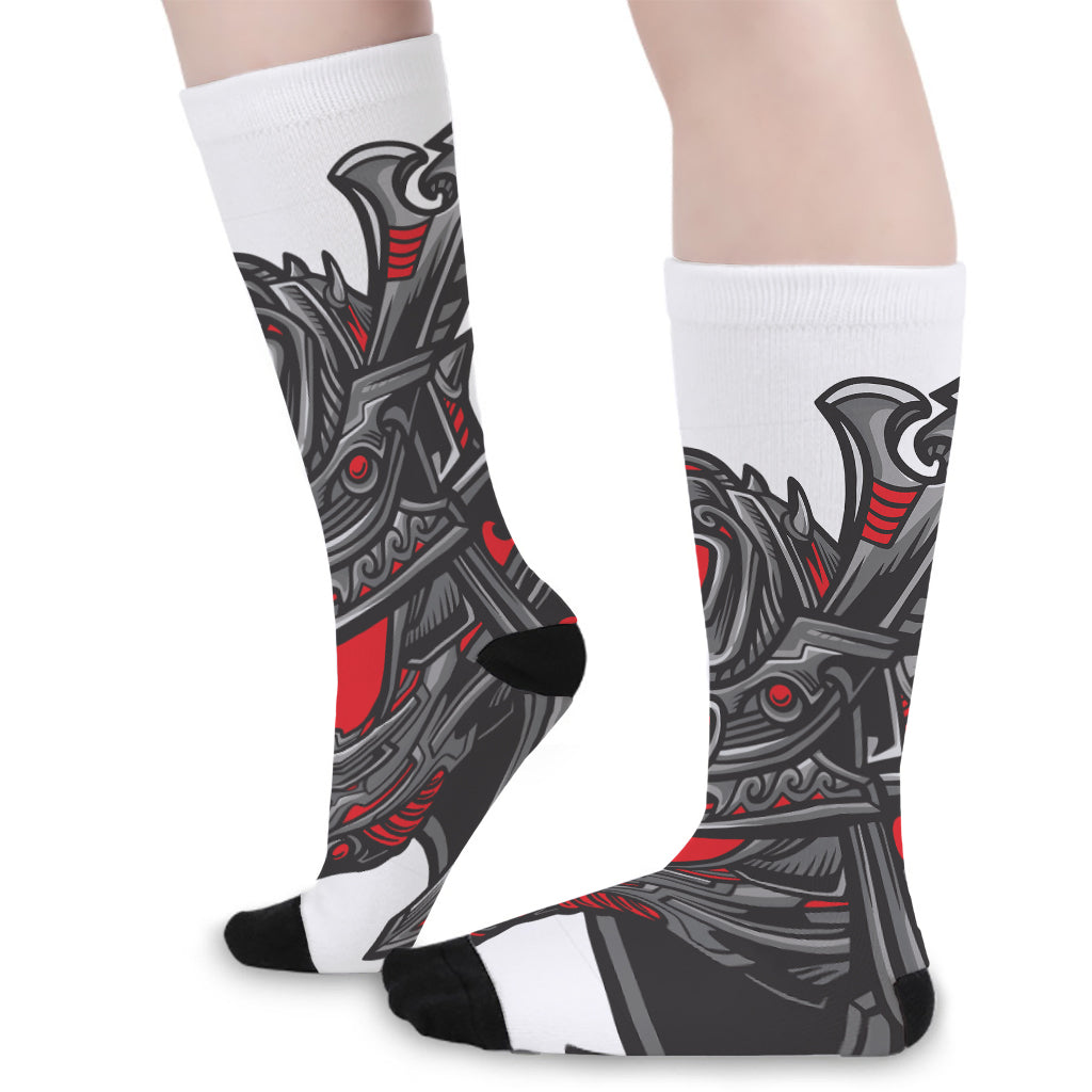Robot Samurai Mask Print Long Socks