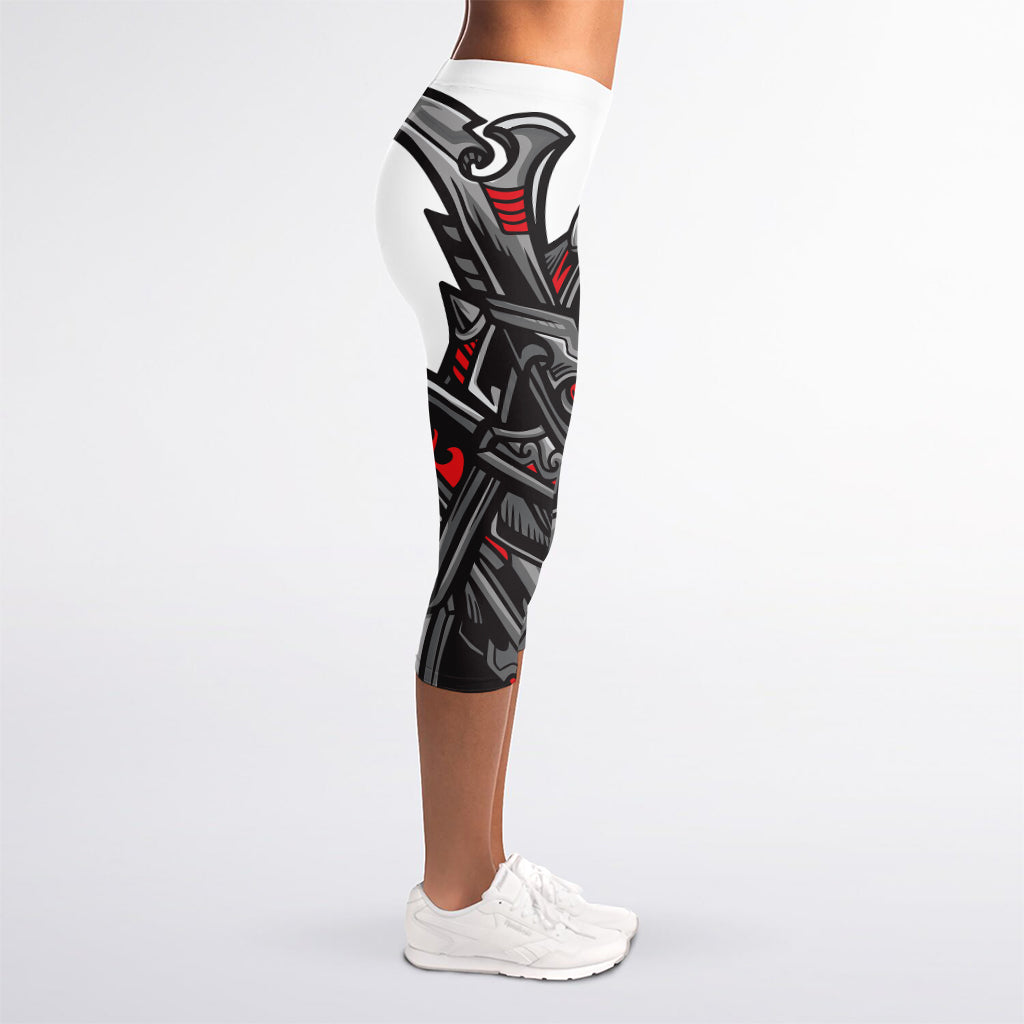 Robot Samurai Mask Print Women's Capri Leggings