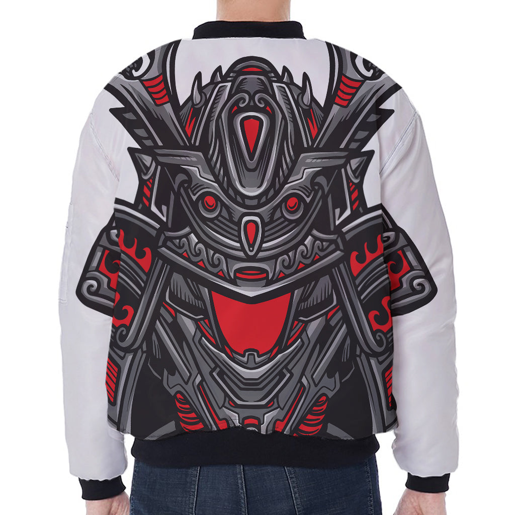 Robot Samurai Mask Print Zip Sleeve Bomber Jacket