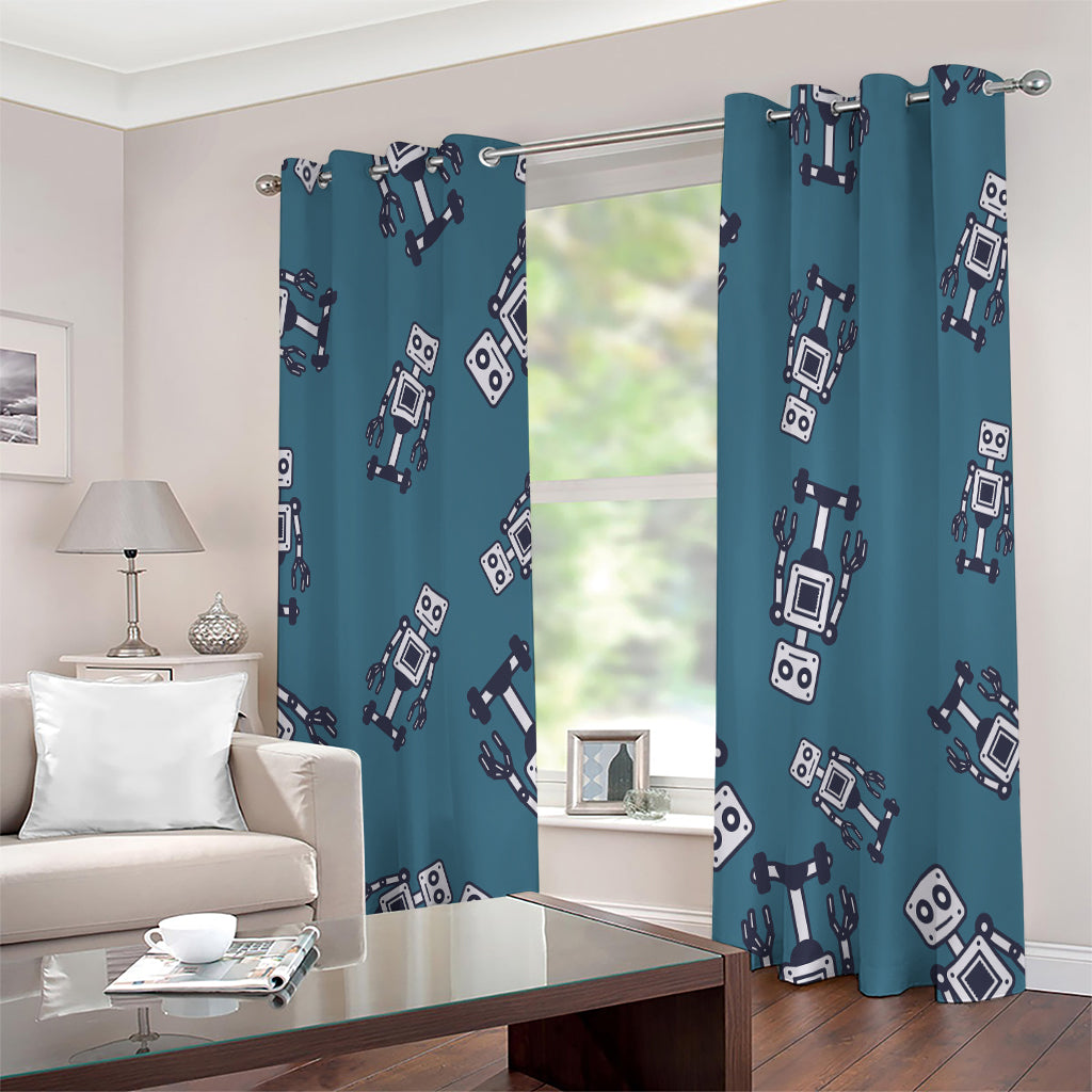 Robot Servant Pattern Print Extra Wide Grommet Curtains