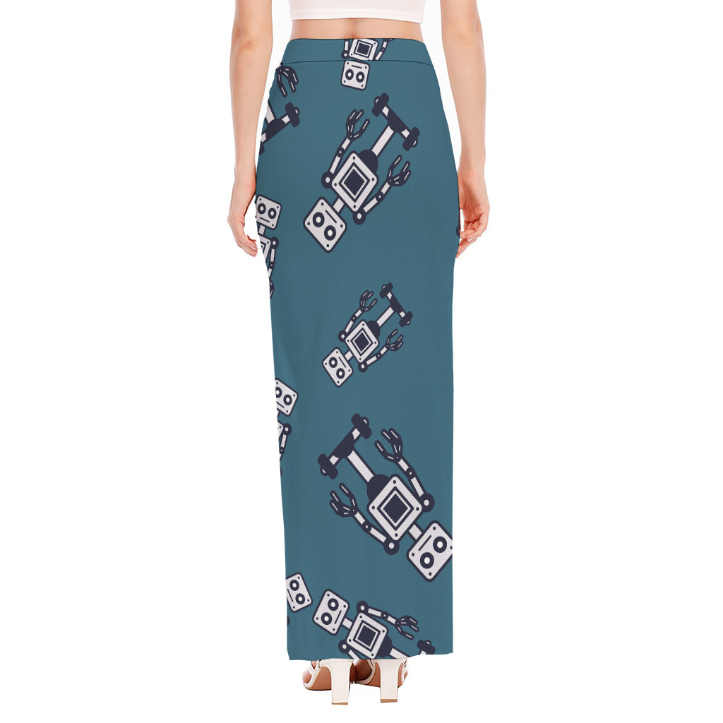 Robot Servant Pattern Print High Slit Maxi Skirt