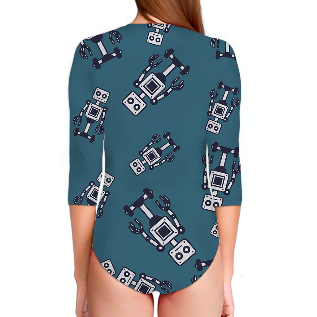 Robot Servant Pattern Print Long Sleeve Swimsuit