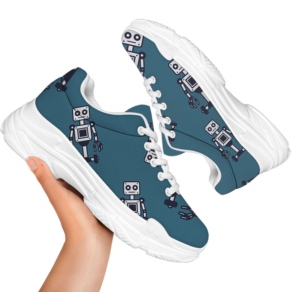 Robot Servant Pattern Print White Chunky Shoes