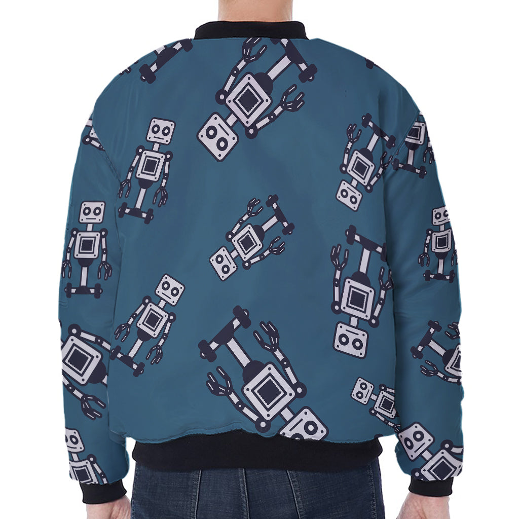 Robot Servant Pattern Print Zip Sleeve Bomber Jacket