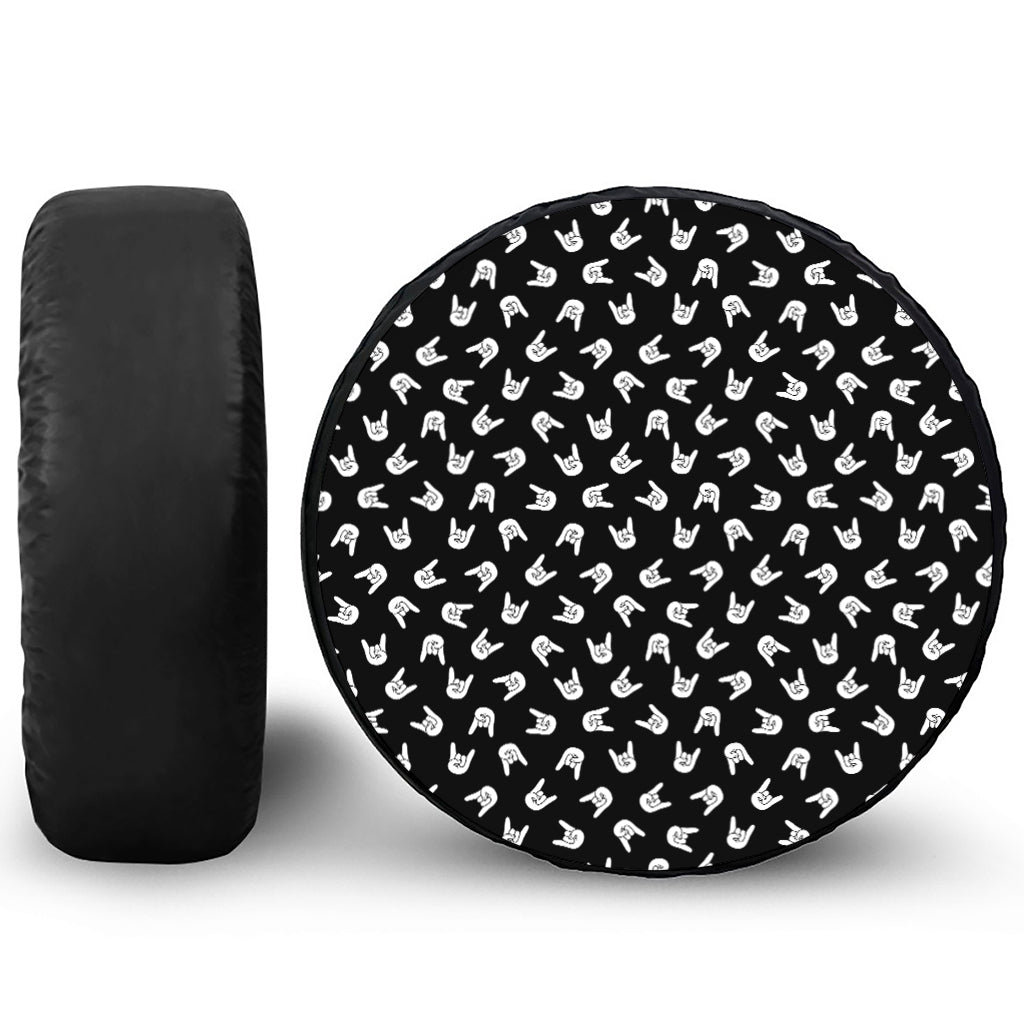 Rock And Roll Hand Sign Pattern Print Leather Spare Tire Cover