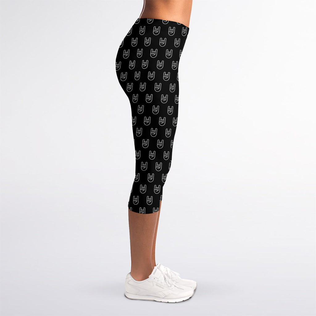 Rock And Roll Hand Symbol Pattern Print Women's Capri Leggings
