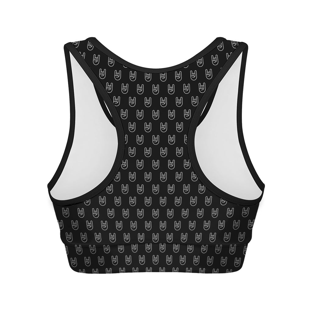Rock And Roll Hand Symbol Pattern Print Women's Sports Bra