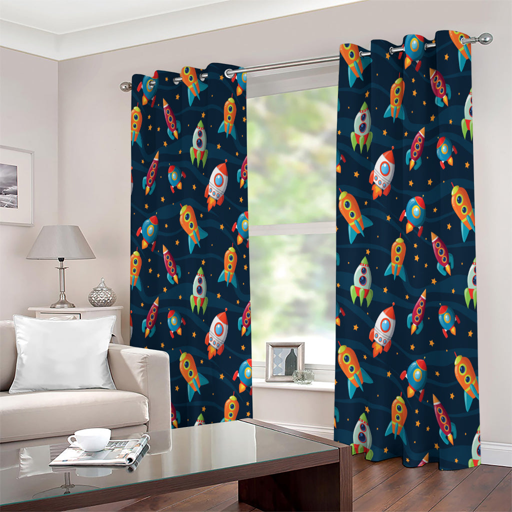Rockets And Stars Pattern Print Extra Wide Grommet Curtains