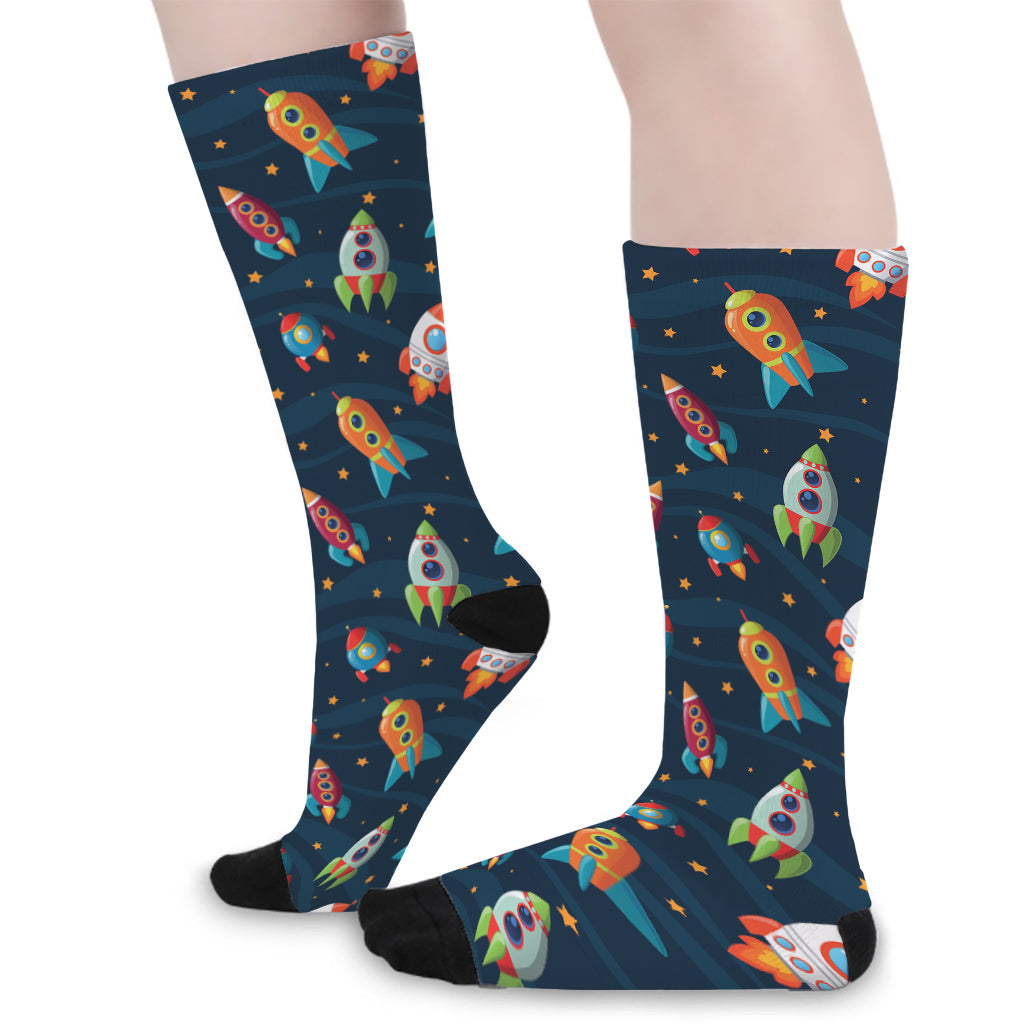 Rockets And Stars Pattern Print Long Socks