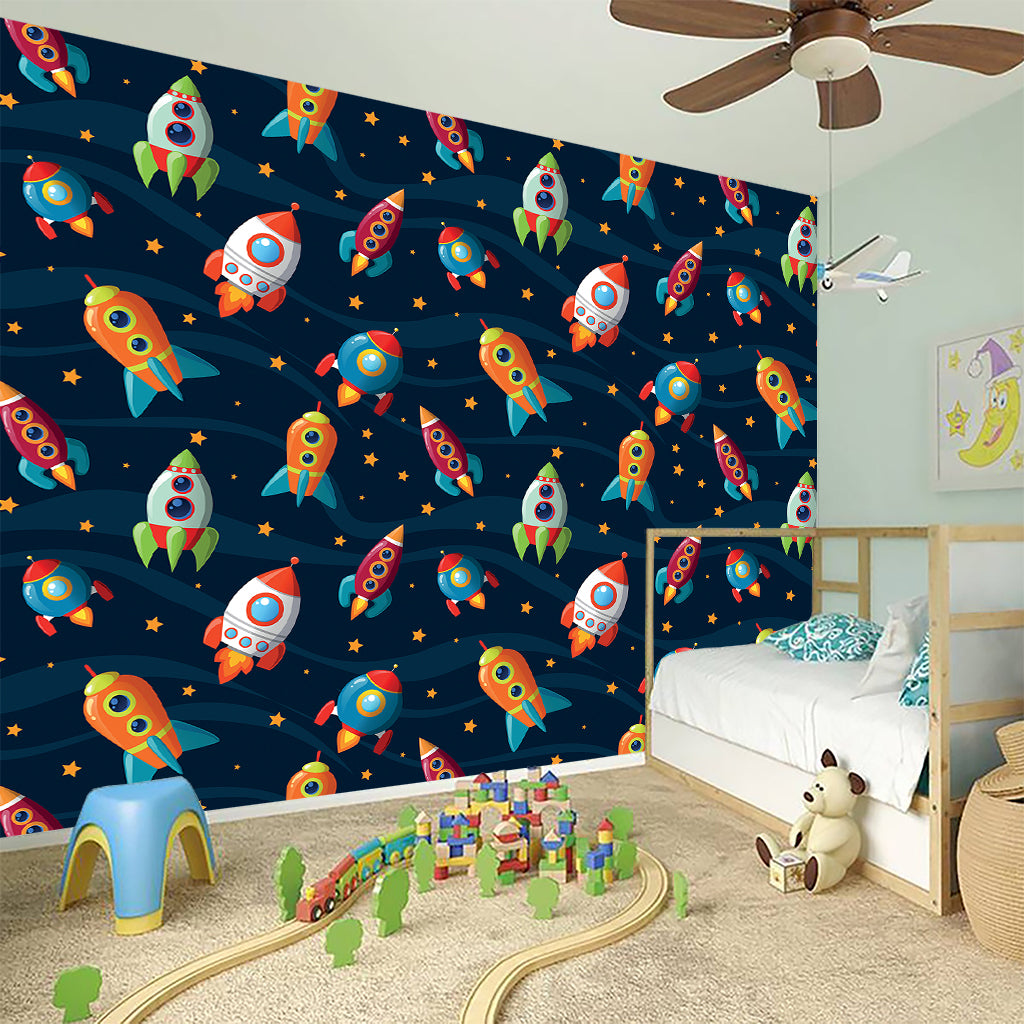 Rockets And Stars Pattern Print Wall Sticker