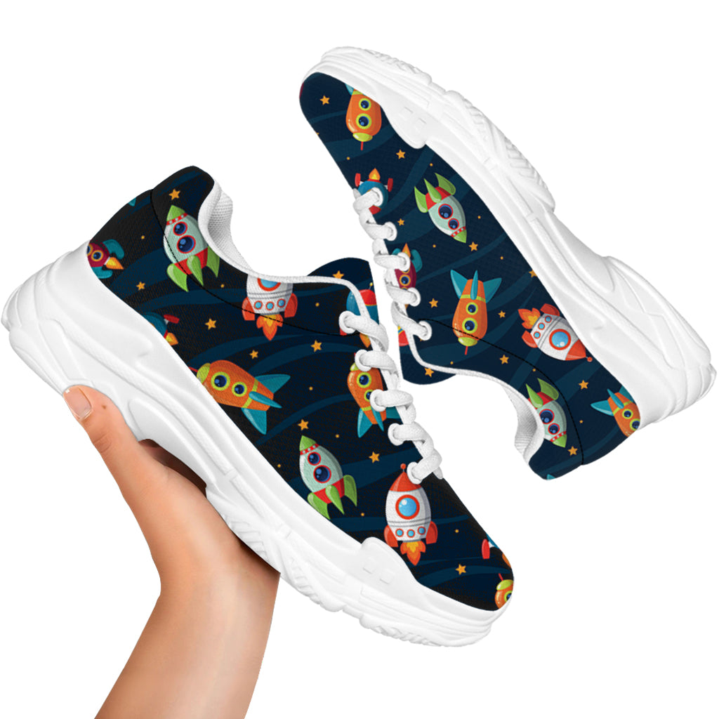 Rockets And Stars Pattern Print White Chunky Shoes