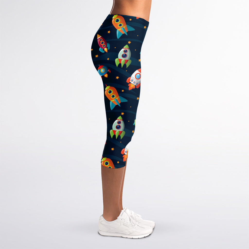 Rockets And Stars Pattern Print Women's Capri Leggings