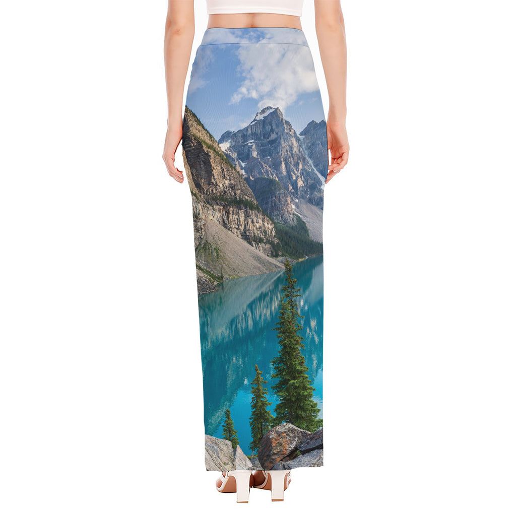 Rocky Mountain Print High Slit Maxi Skirt