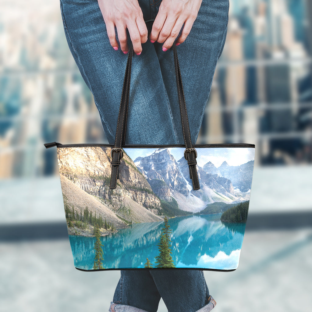 Rocky Mountain Print Leather Tote Bag