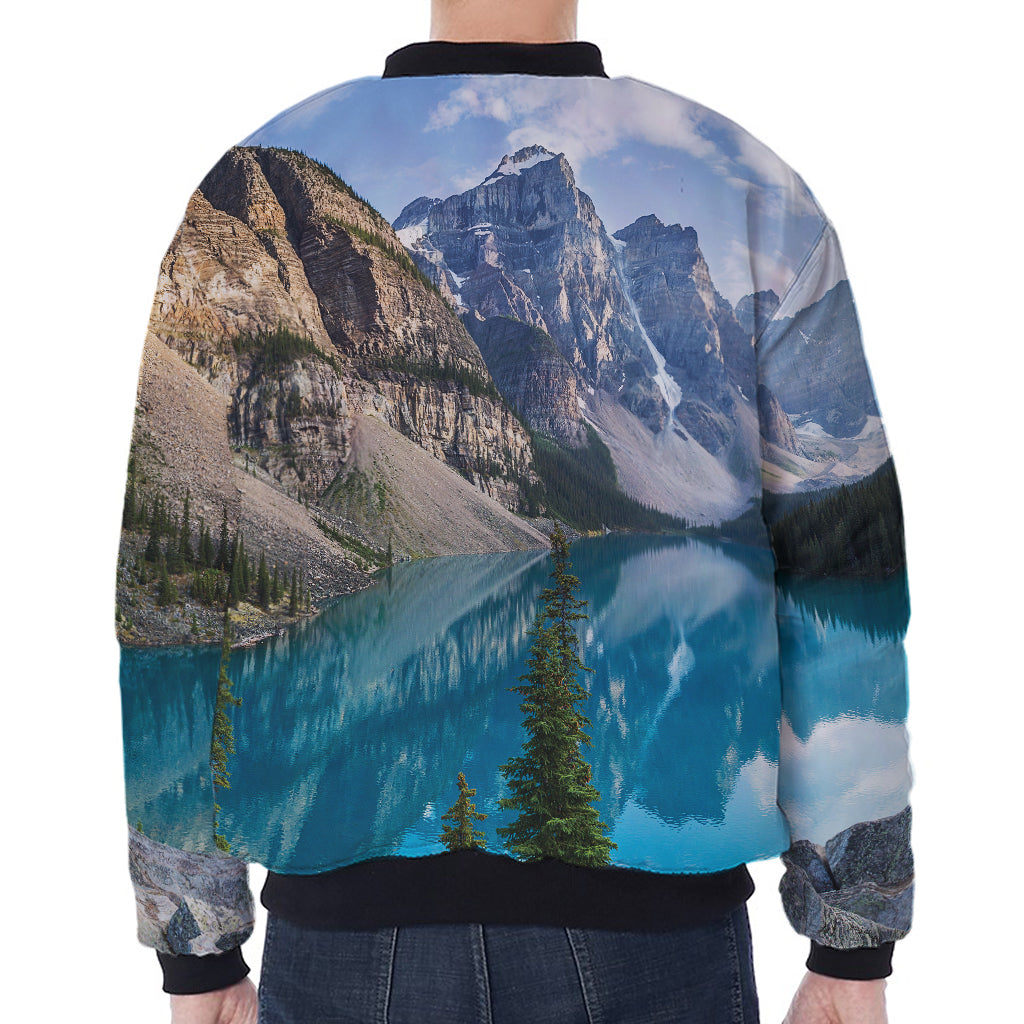 Rocky Mountain Print Zip Sleeve Bomber Jacket