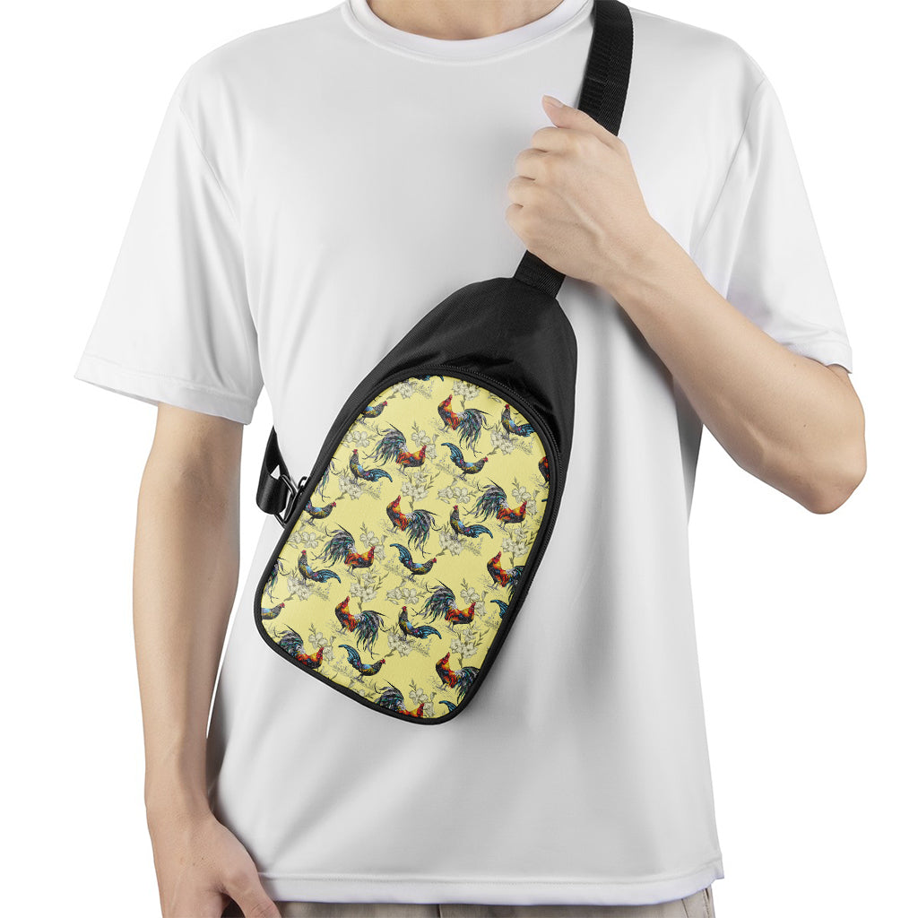 Rooster And Flower Pattern Print Chest Bag