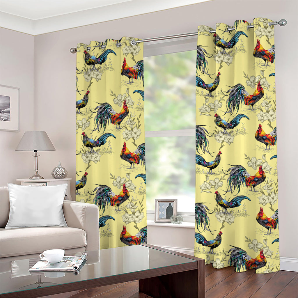 Rooster And Flower Pattern Print Grommet Curtains