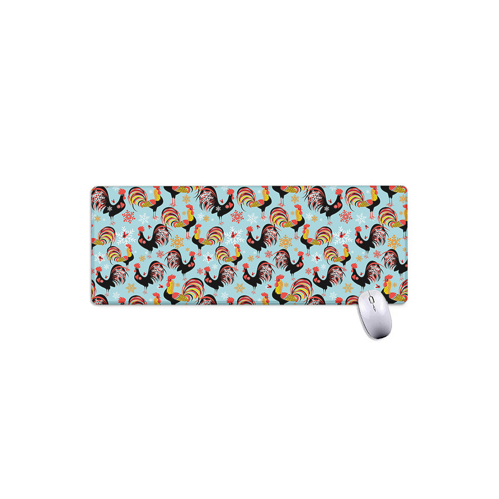Rooster And Snowflake Pattern Print Extended Mouse Pad