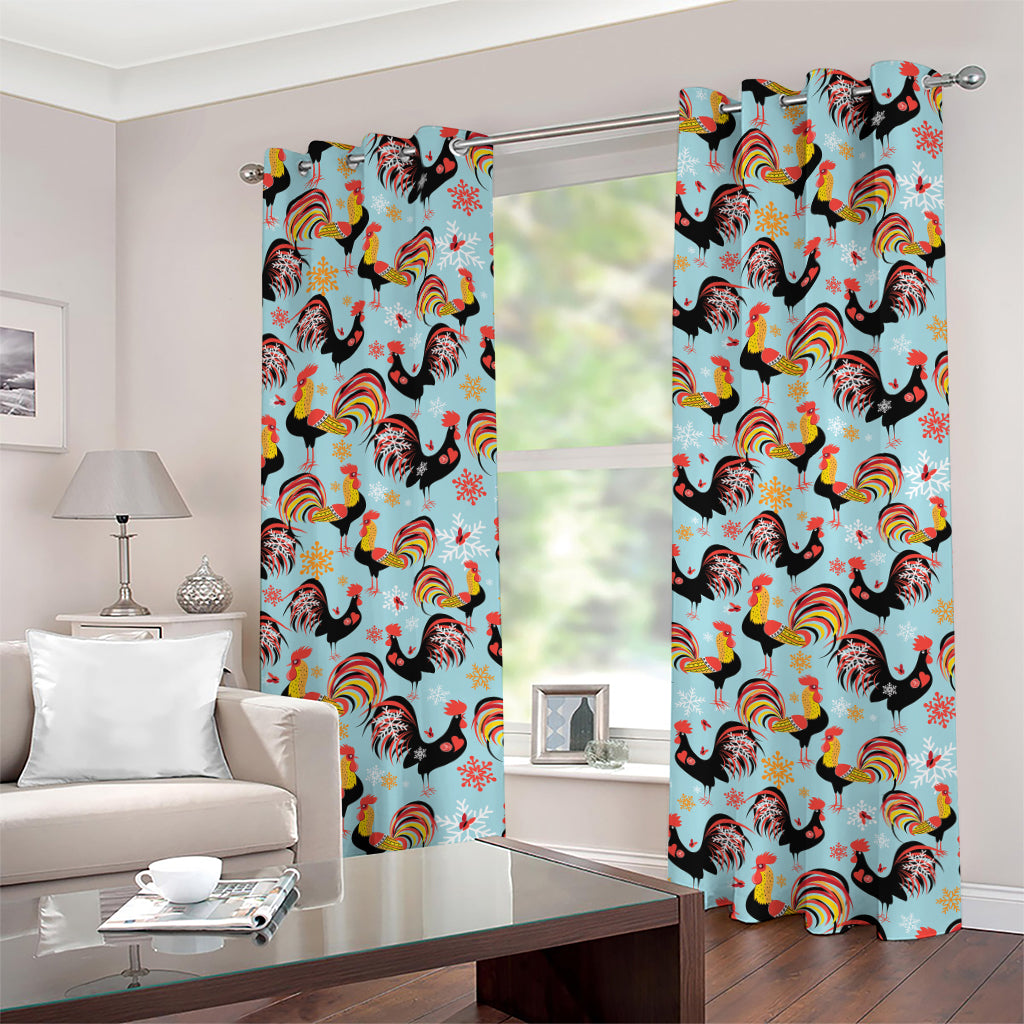 Rooster And Snowflake Pattern Print Grommet Curtains