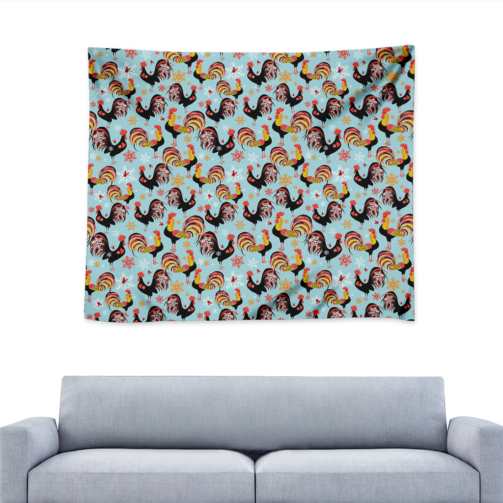 Rooster And Snowflake Pattern Print Tapestry