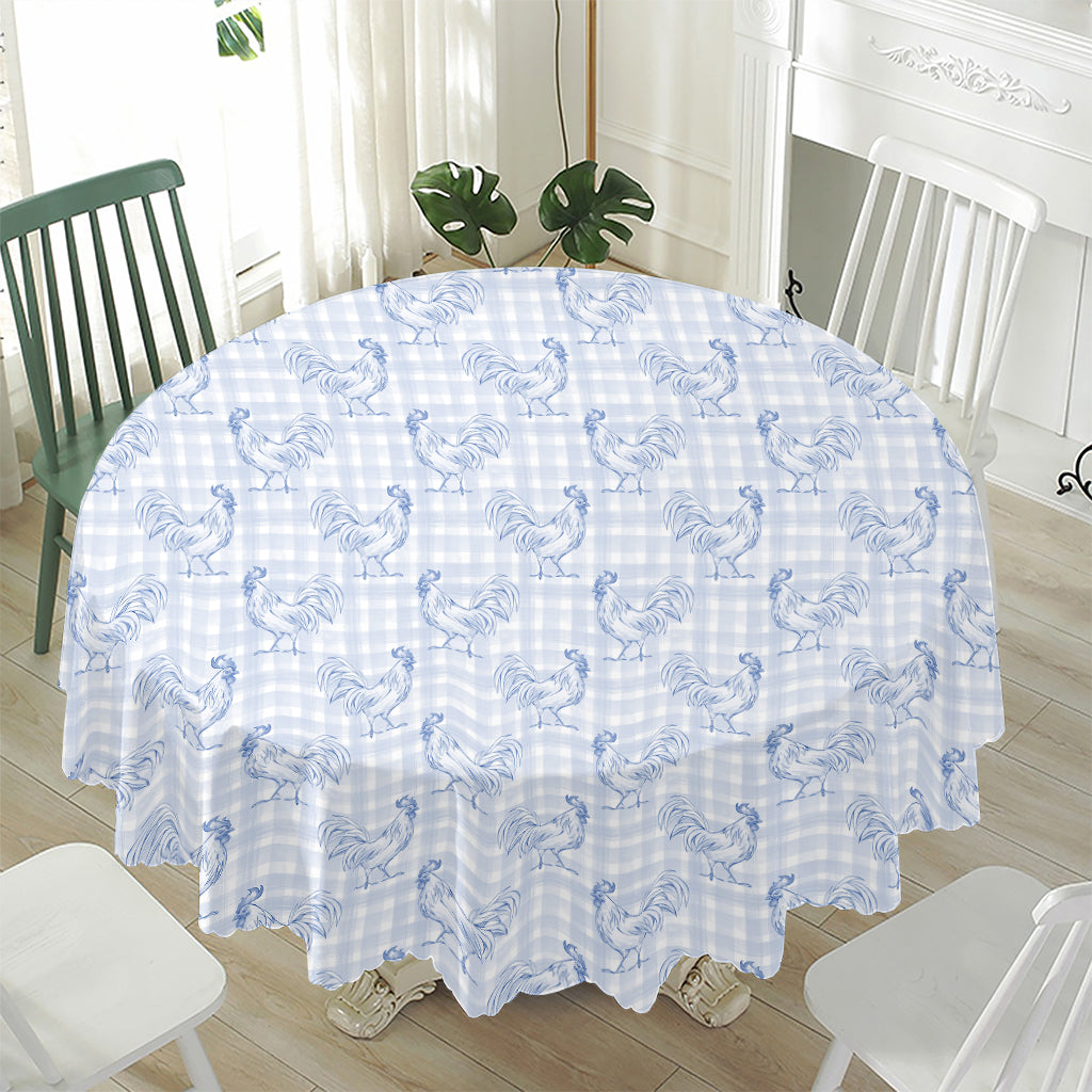 Rooster Plaid Pattern Print Waterproof Round Tablecloth
