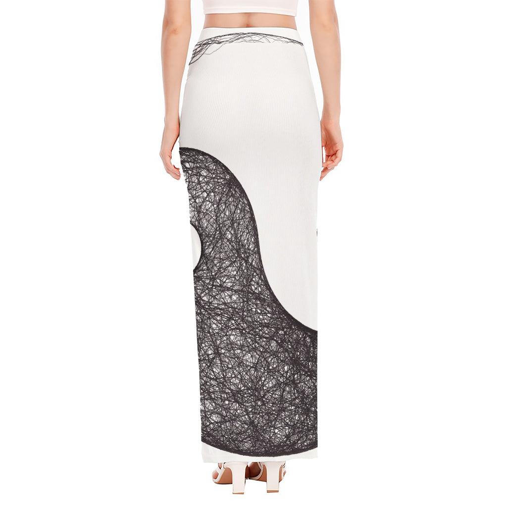 Roots Yin Yang Print High Slit Maxi Skirt