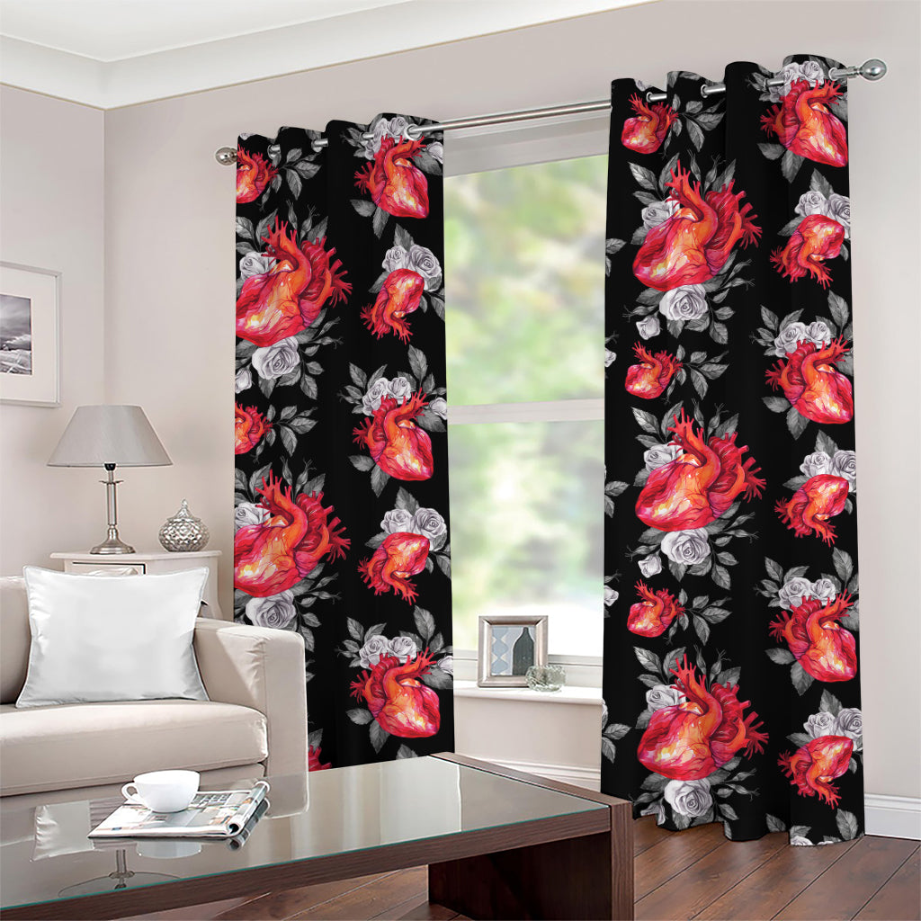 Rose And Heart Pattern Print Grommet Curtains