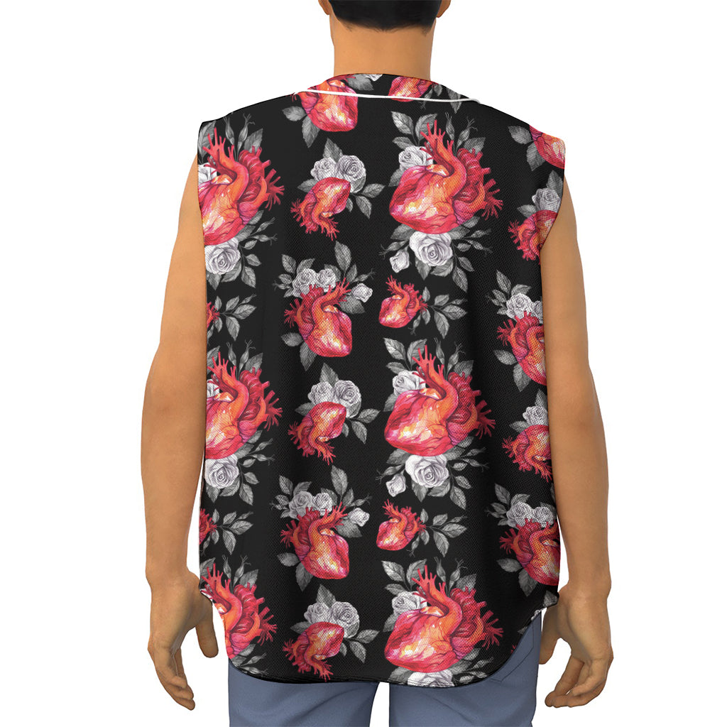 Rose And Heart Pattern Print Sleeveless Baseball Jersey
