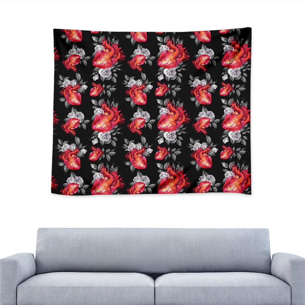 Rose And Heart Pattern Print Tapestry