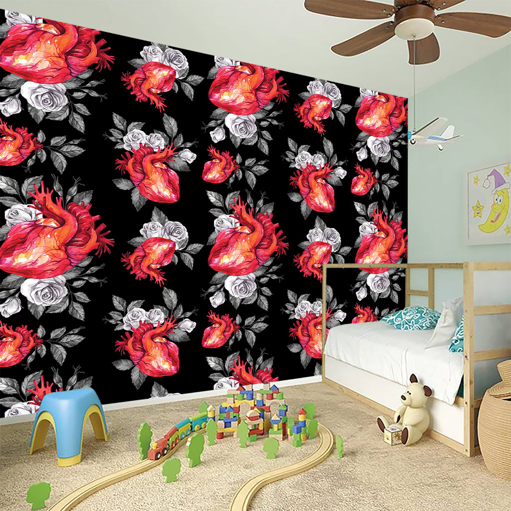 Rose And Heart Pattern Print Wall Sticker