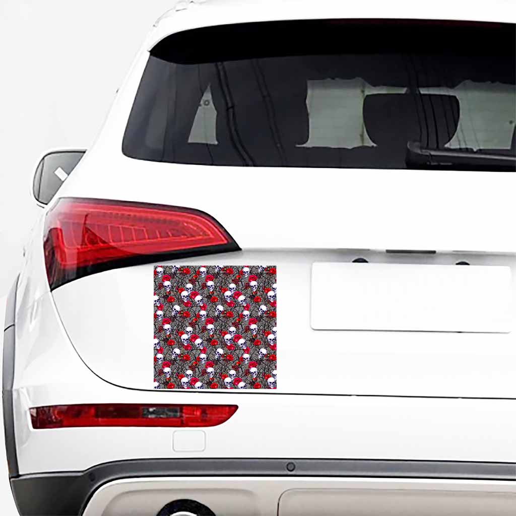 Rose Branch Skull Pattern Print Car Sticker