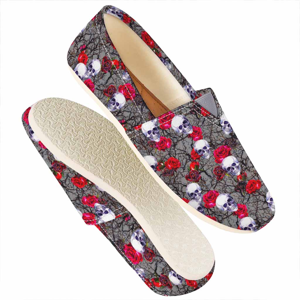 Rose Branch Skull Pattern Print Casual Shoes