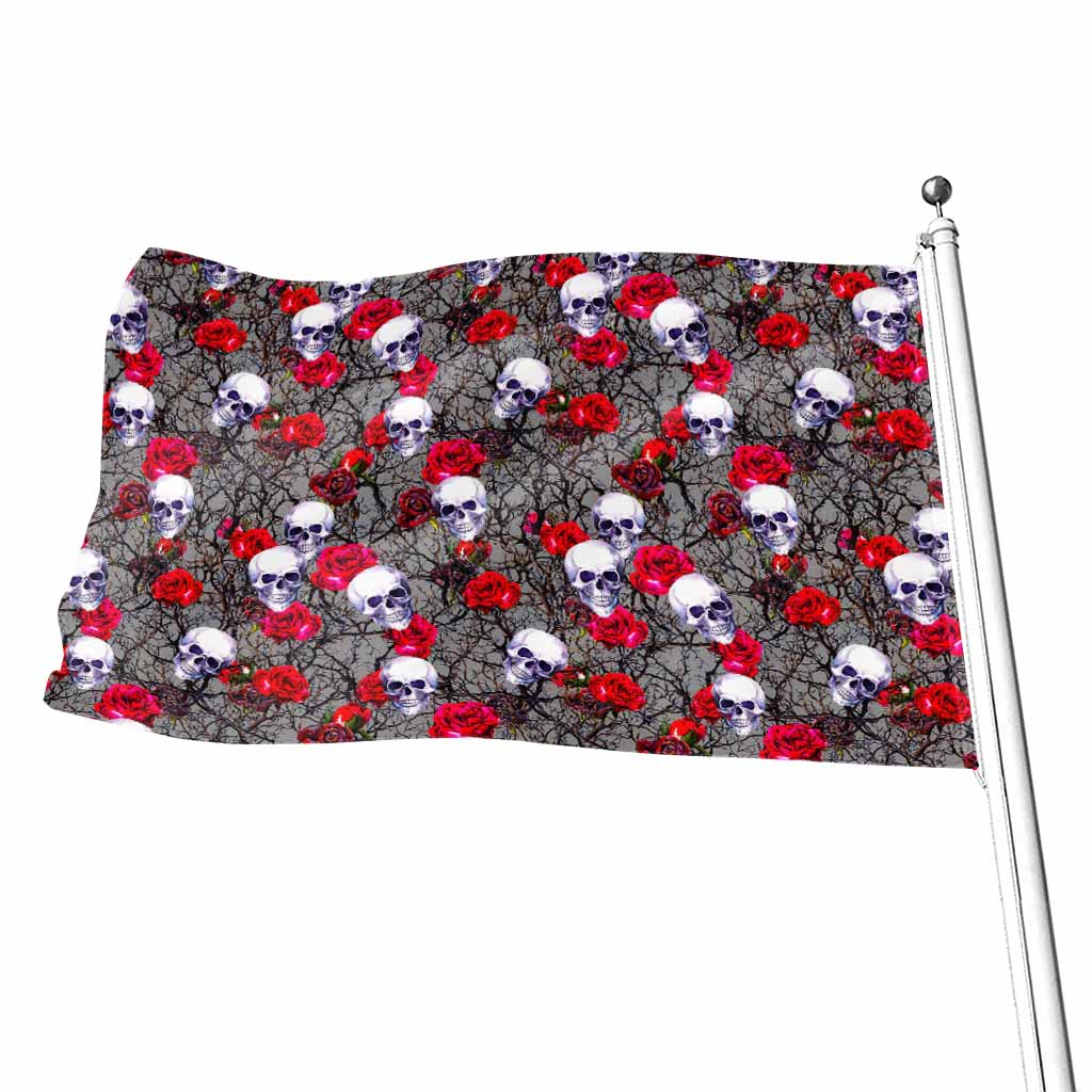 Rose Branch Skull Pattern Print Flag