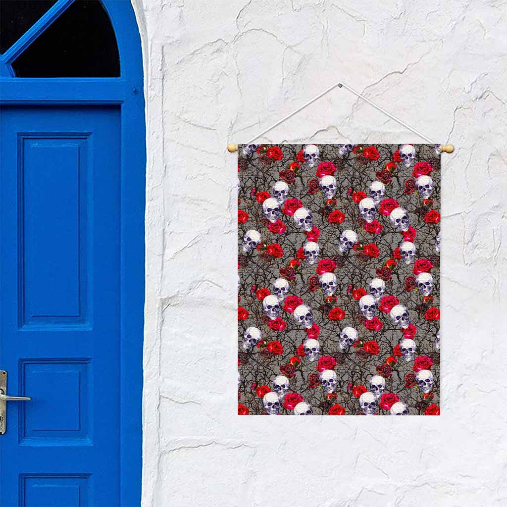 Rose Branch Skull Pattern Print Garden Flag