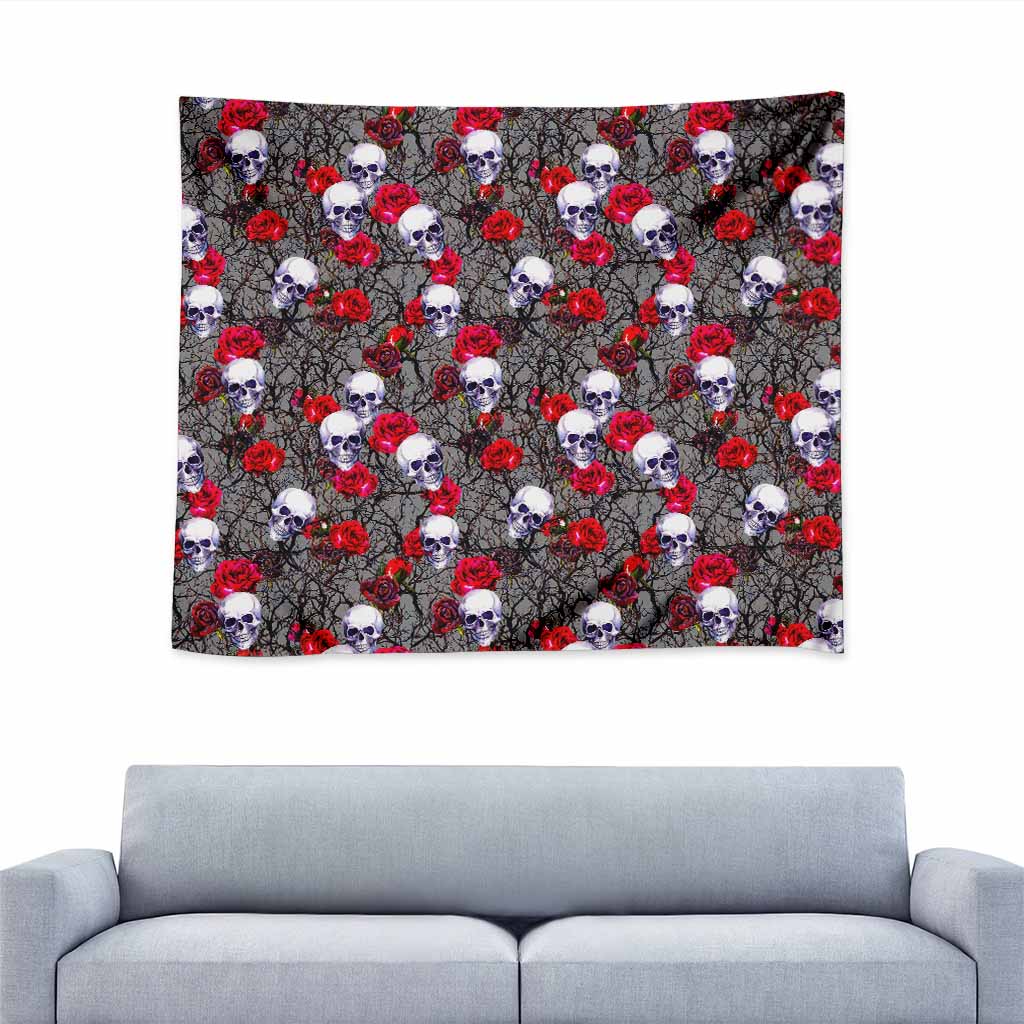 Rose Branch Skull Pattern Print Tapestry