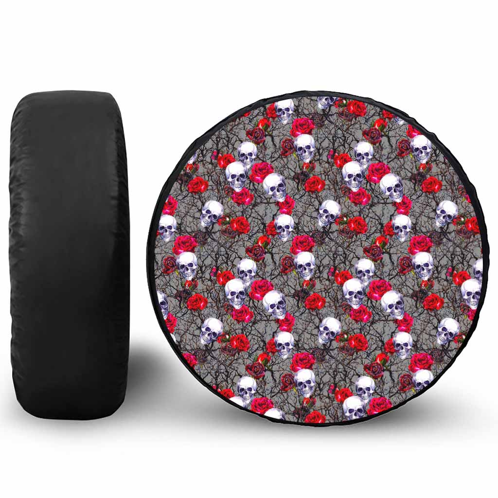 Rose Branch Skull Pattern Print Tire Cover