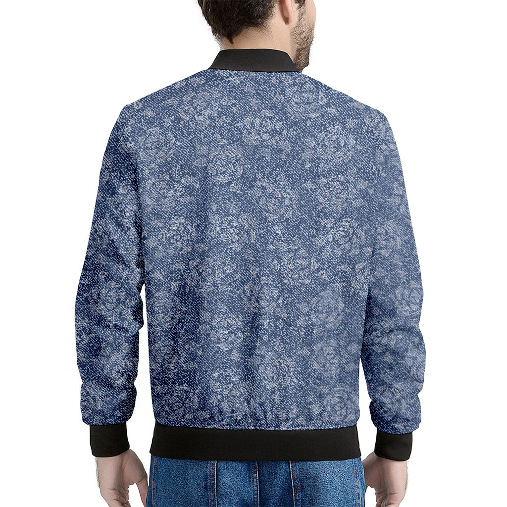 Rose Denim Jeans Pattern Print Men's Bomber Jacket