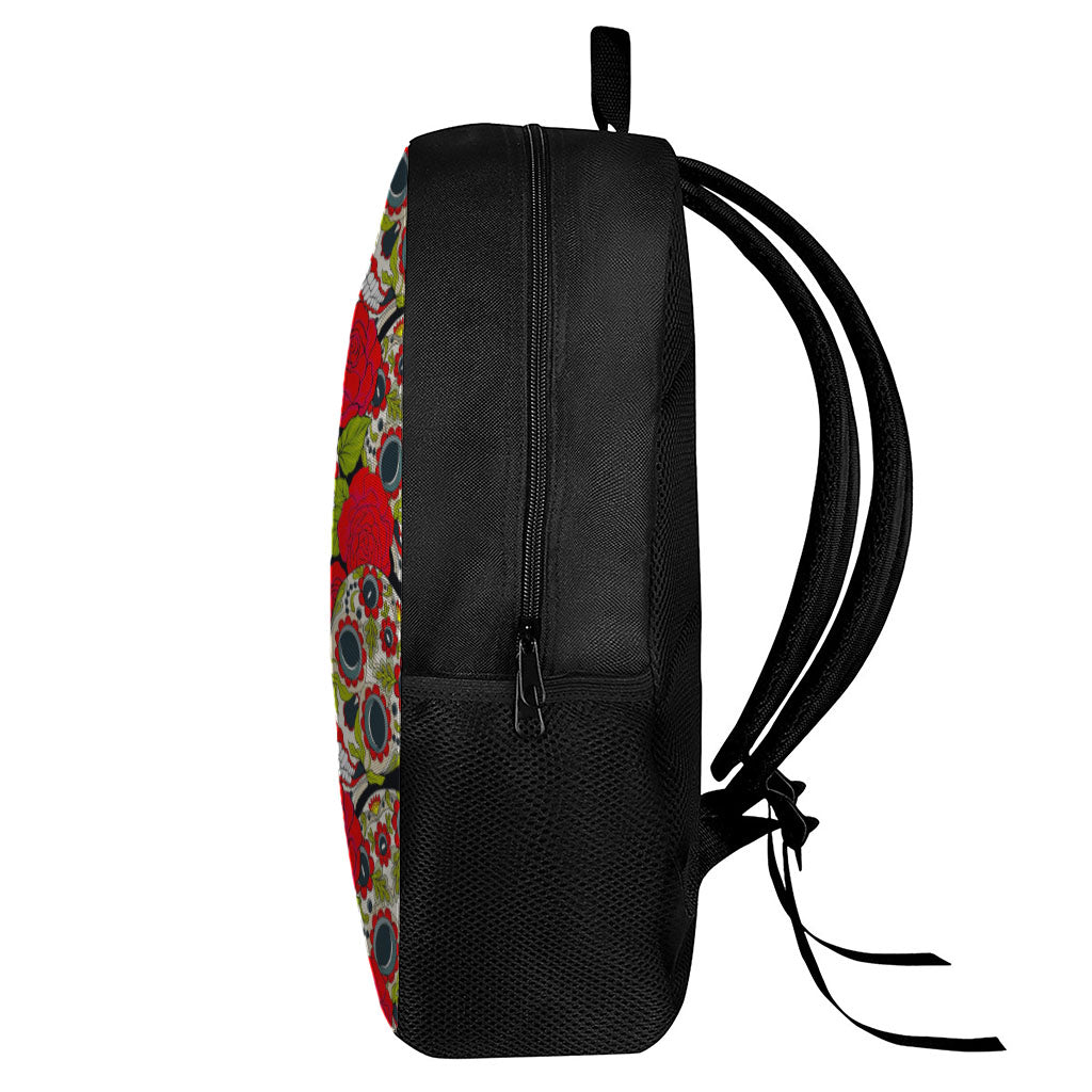 Rose Floral Sugar Skull Pattern Print 17 Inch Backpack