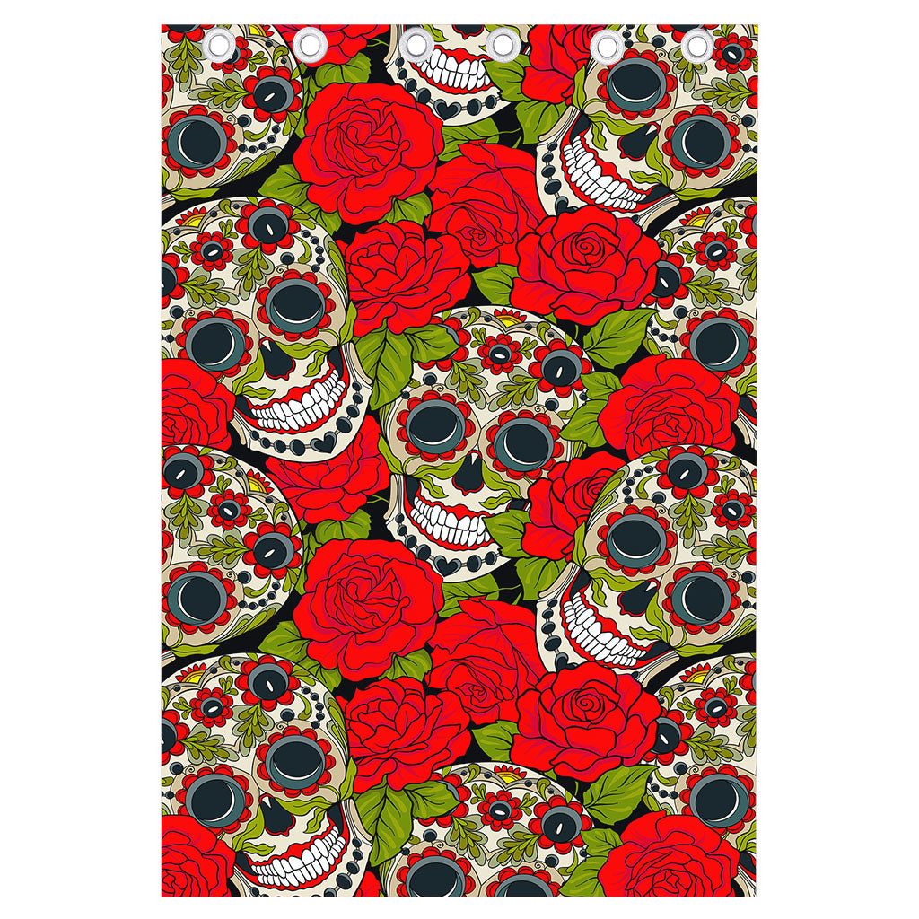 Rose Floral Sugar Skull Pattern Print Curtain
