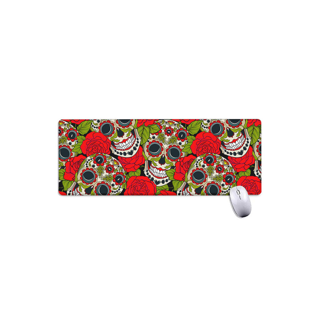 Rose Floral Sugar Skull Pattern Print Extended Mouse Pad