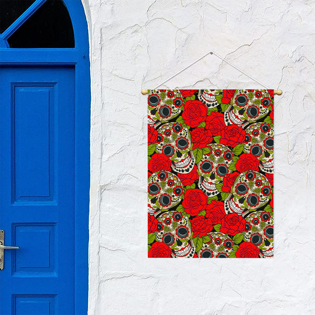 Rose Floral Sugar Skull Pattern Print Garden Flag