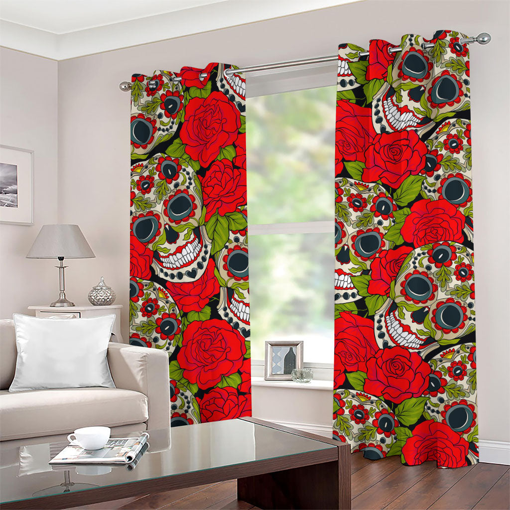 Rose Floral Sugar Skull Pattern Print Grommet Curtains