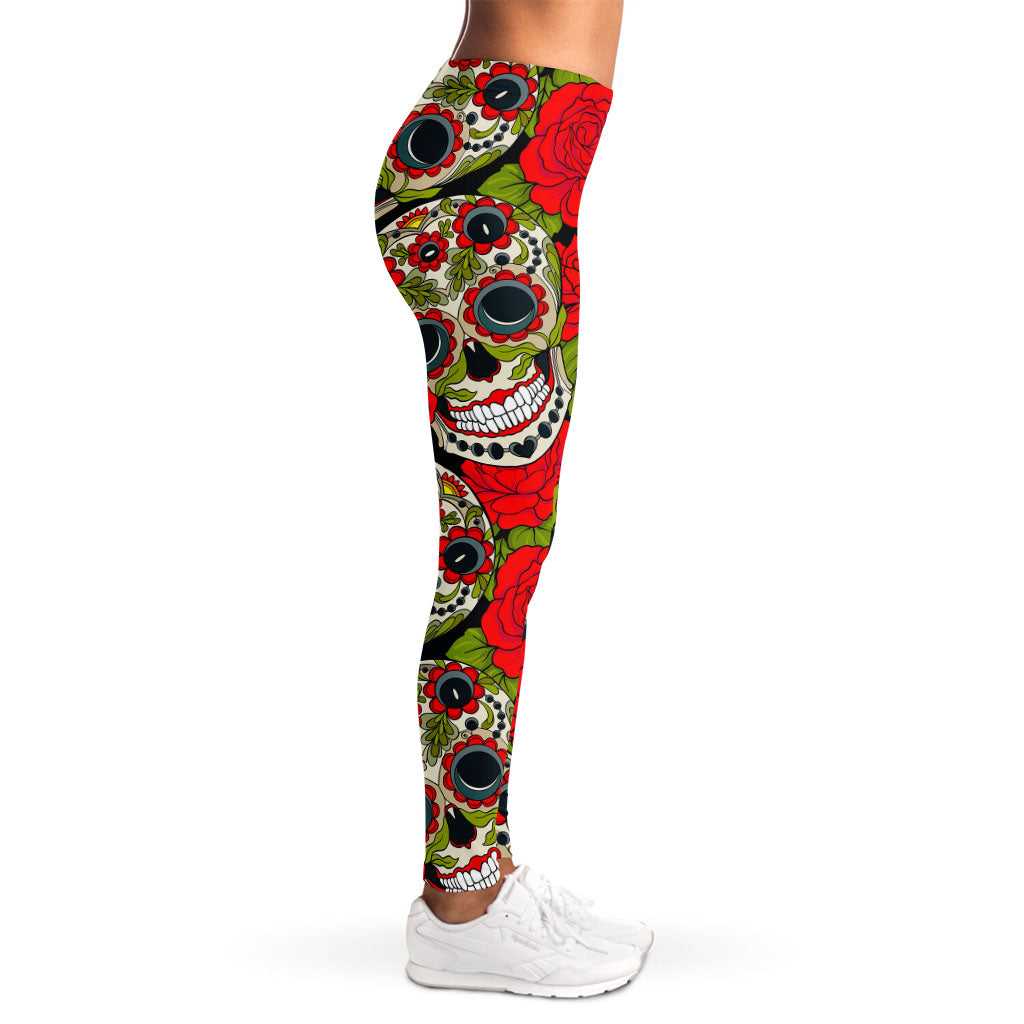 Rose Floral Sugar Skull Pattern Print Women's Leggings