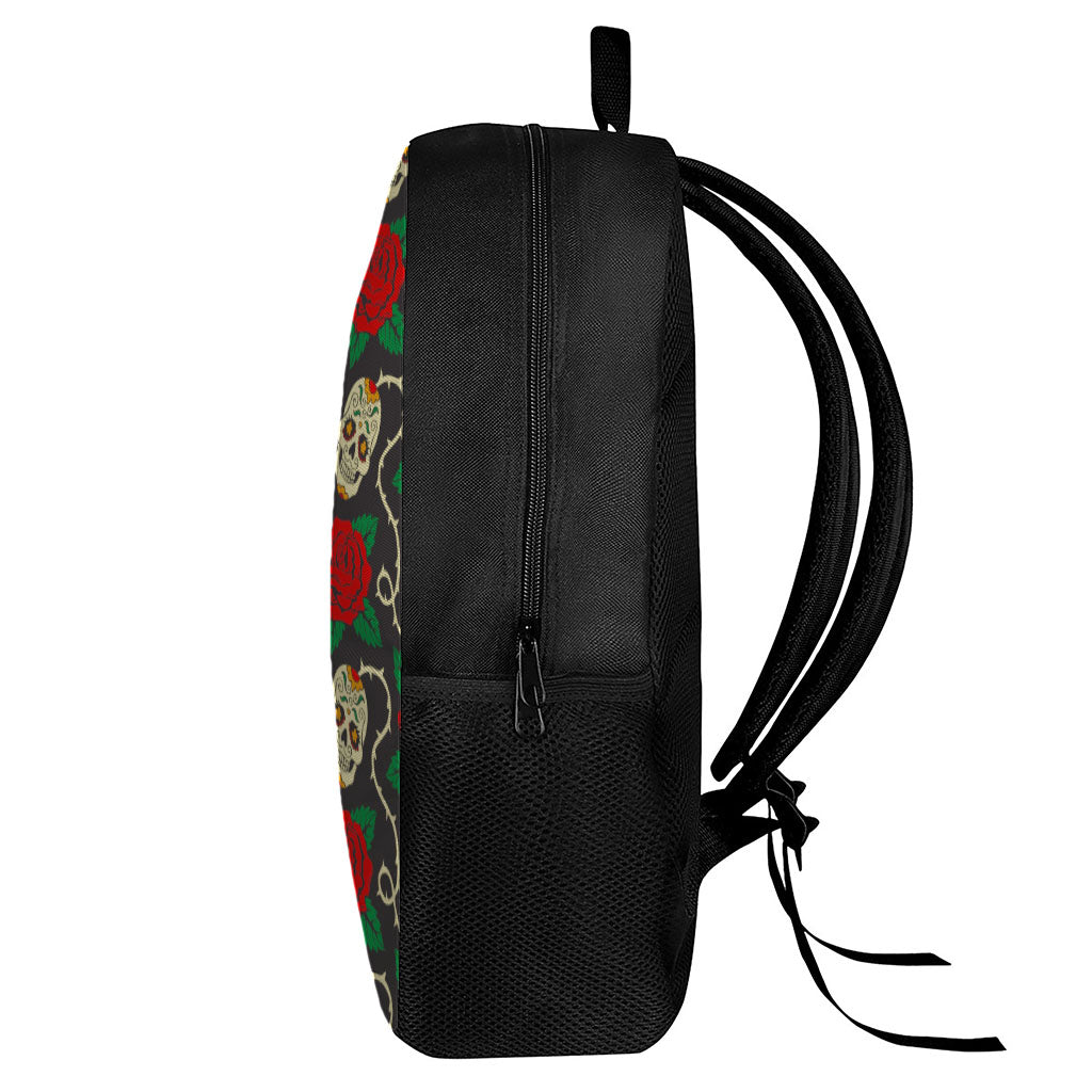 Rose Flower Sugar Skull Pattern Print 17 Inch Backpack