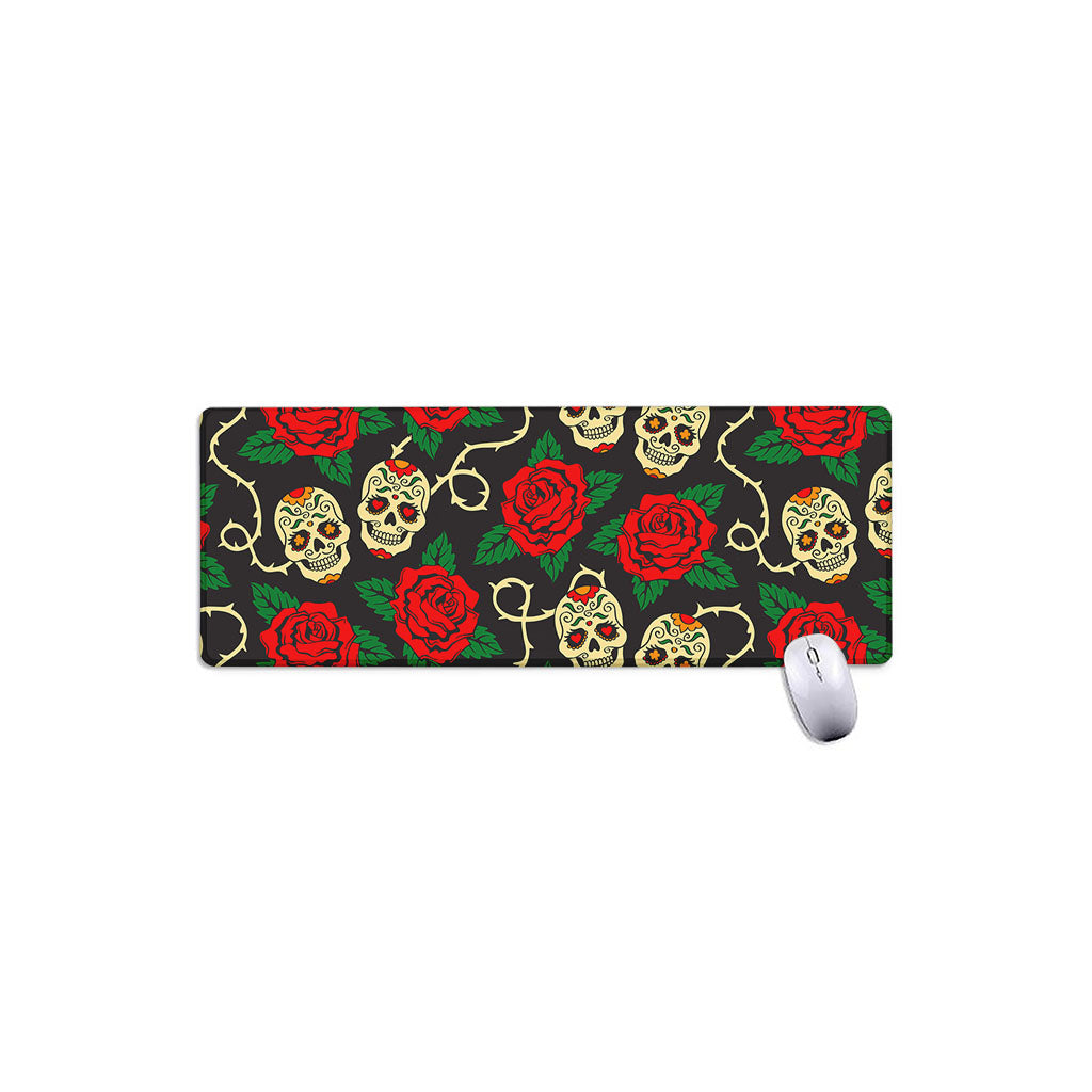 Rose Flower Sugar Skull Pattern Print Extended Mouse Pad