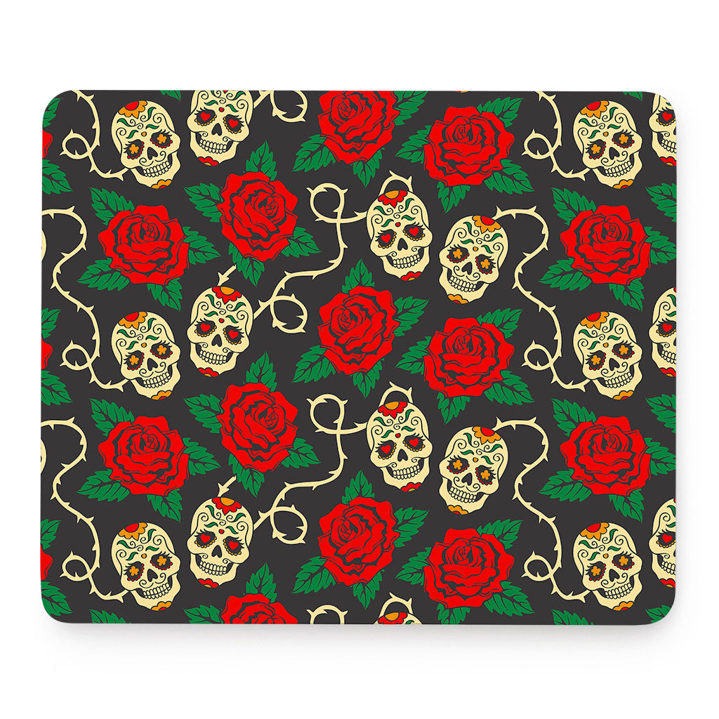 Rose Flower Sugar Skull Pattern Print Mouse Pad