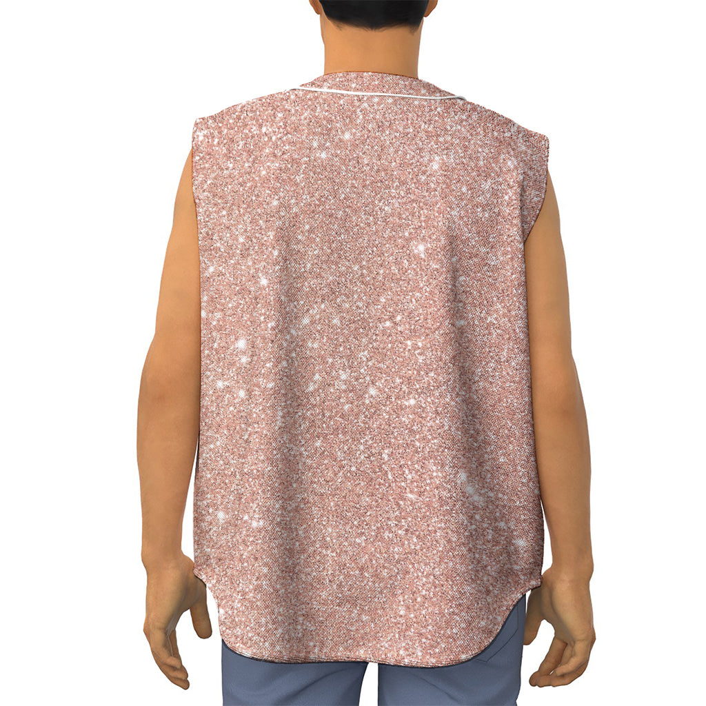Rose Gold (NOT Real) Glitter Print Sleeveless Baseball Jersey