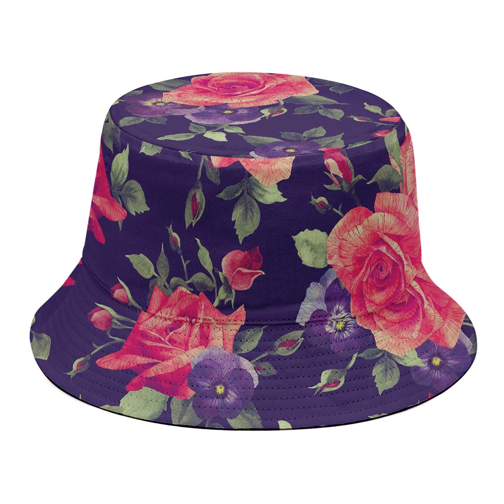 Rose Pansy Floral Flower Pattern Print Bucket Hat