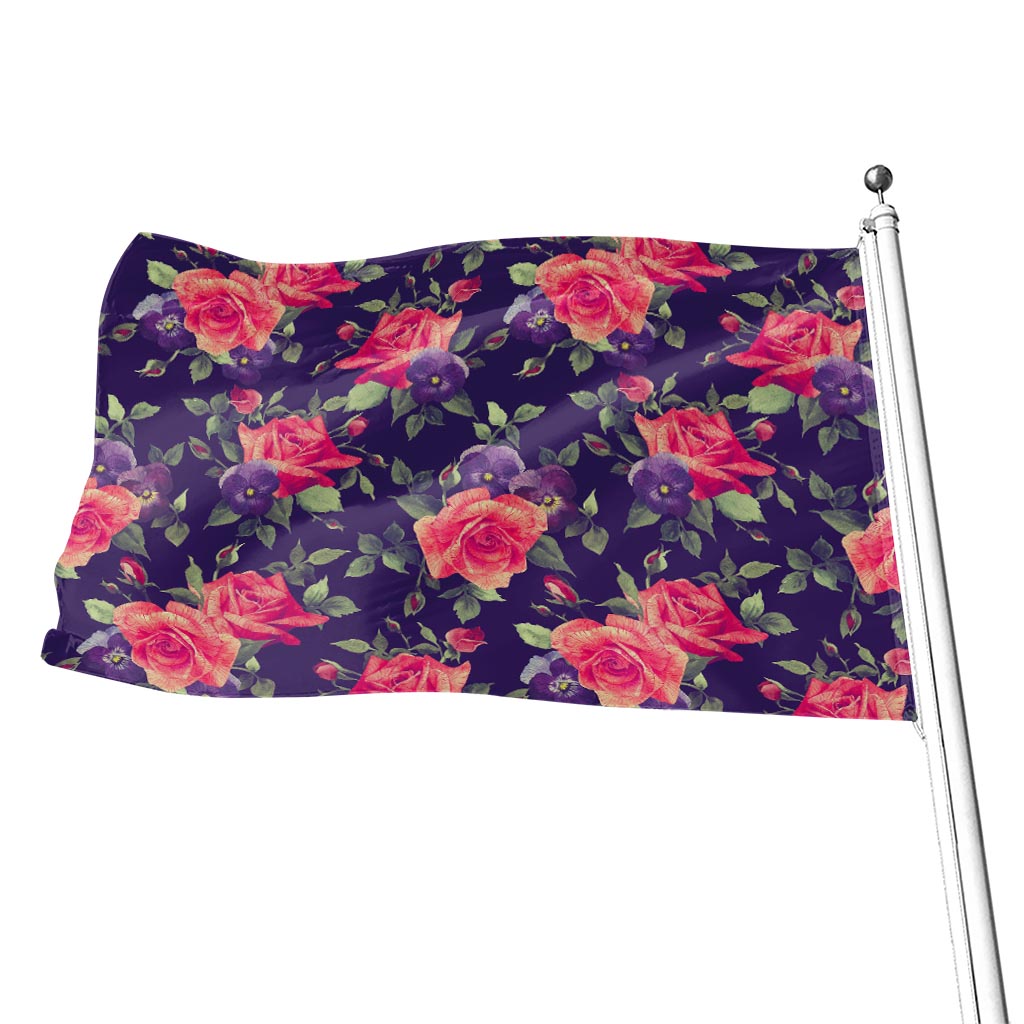 Rose Pansy Floral Flower Pattern Print Flag