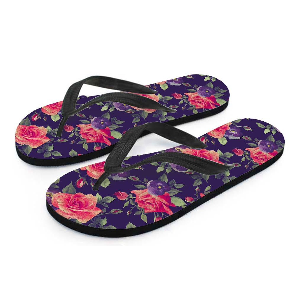 Rose Pansy Floral Flower Pattern Print Flip Flops